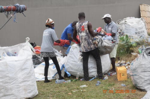 CCO Volunteers sorting and separating plastics at the CCO Compound in Accra